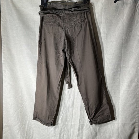 Cartonnier Anthropologie Olive Green Paperbag Tie Waist Cotton Pants size 2 - Picture 3 of 11